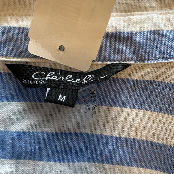 Charlie B linen blend striped jacket blue/ white NWT Sz Med see pic for material - Picture 6 of 9